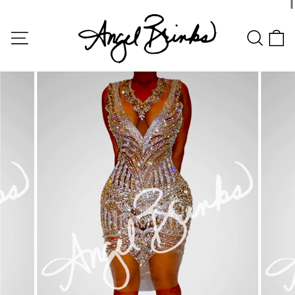 Shiny rhinestone dress, see-through in the front, stretchy sequins in the back